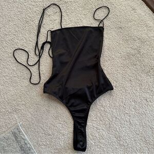 Motel Rocks black open back strappy thong bodysuit